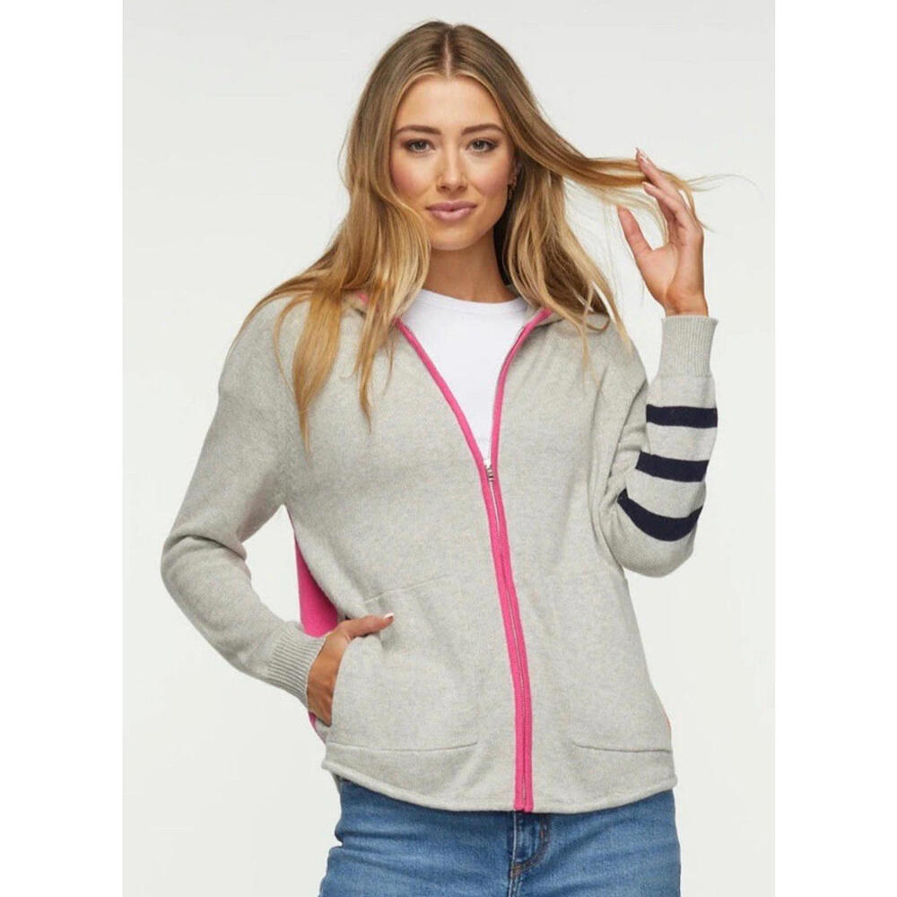 $180 Zaket & Plover Multi Media Cashmere Blend Hooded Zip Up Sweater XS - Picture 1 of 7